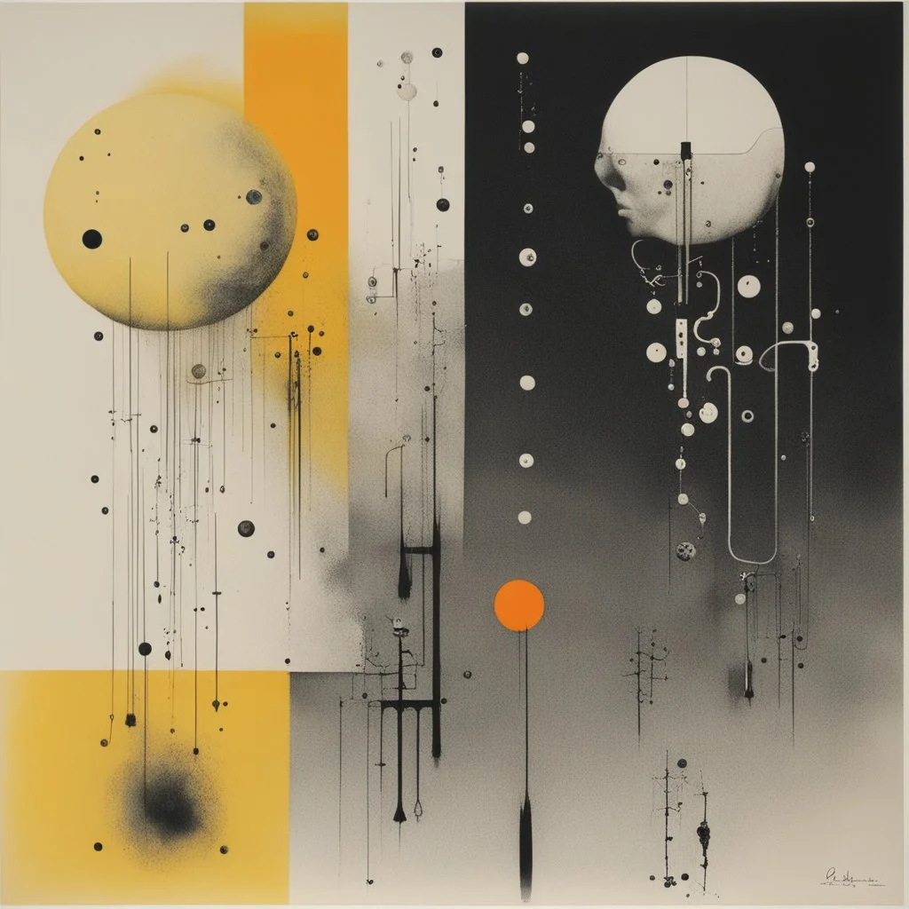 Braille art, abstract surrealism, by Graham Sutherland and Victor Pasmore and Stephen Gammell, silkscreened mind-bending illustration; album cover art, asymmetric, Braille code characters, x-ray warm colors