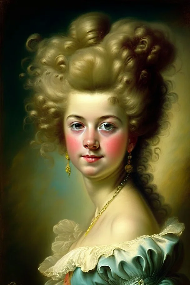 Potrait of young woman as rococo oil panting no rambut as