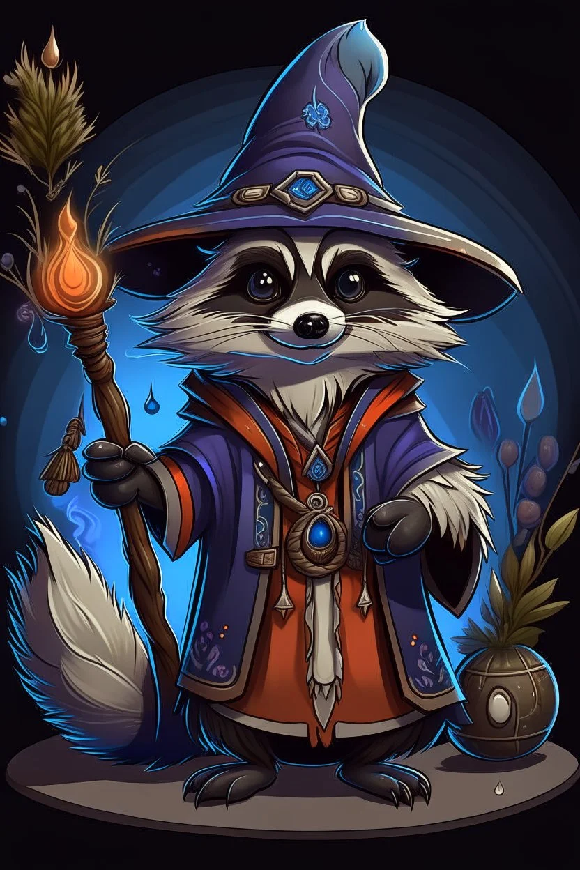 evil, Raccoon wizard, in anime portrait art style