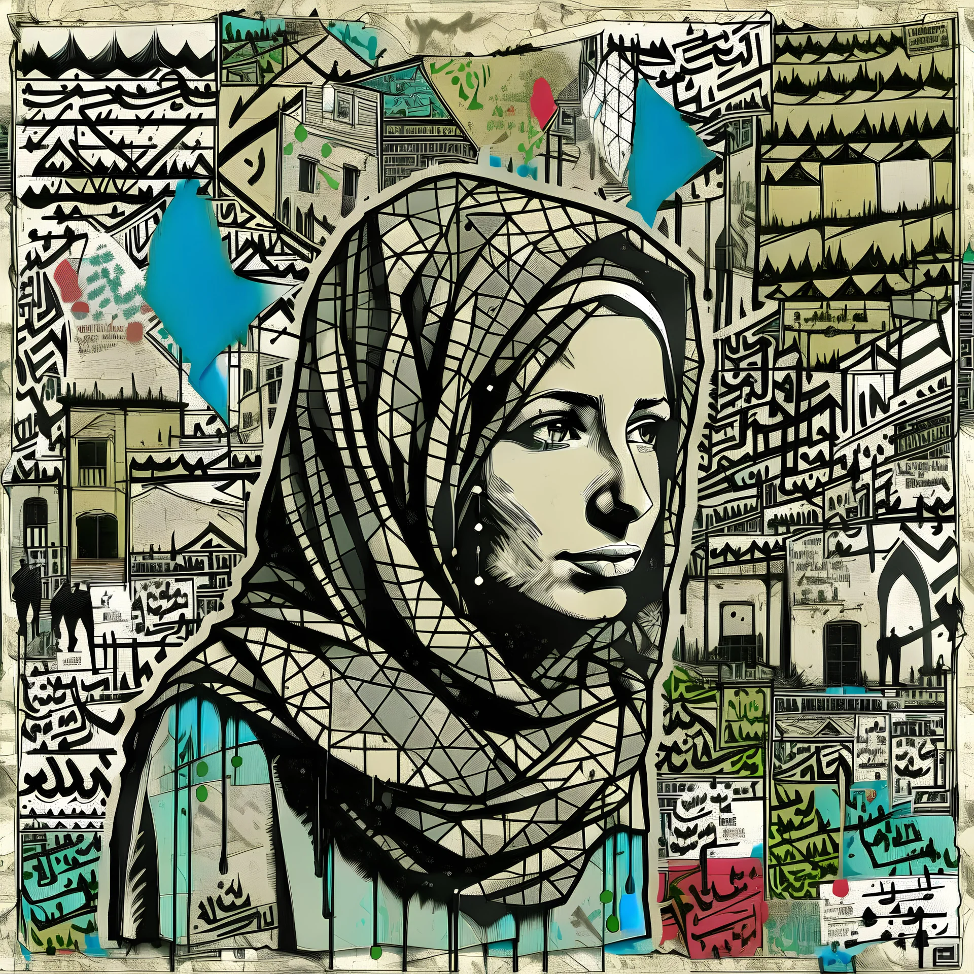 a mixed media of palestine , digital art, screen print, wheat paste poster