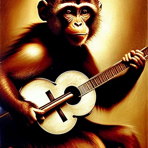 pencil sketch by leonardo davinci of a monkey playing a banjo