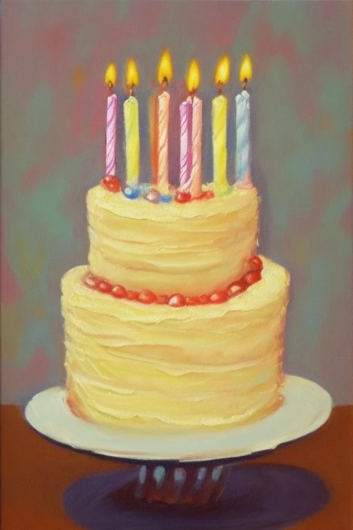 A birthday cake written "Happy Birthday". oil painting.