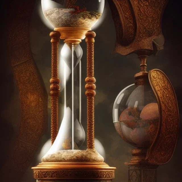 a gorgeous, stunning ornate hourglass with biosphere inside, 8k resolution, high-quality, fine-detail, photorealistic, intricate, digital art, detailed matte, volumetric lighting, illustration, 3D octane render, brian froud, howard lyon, George Grie, Ben Goossens