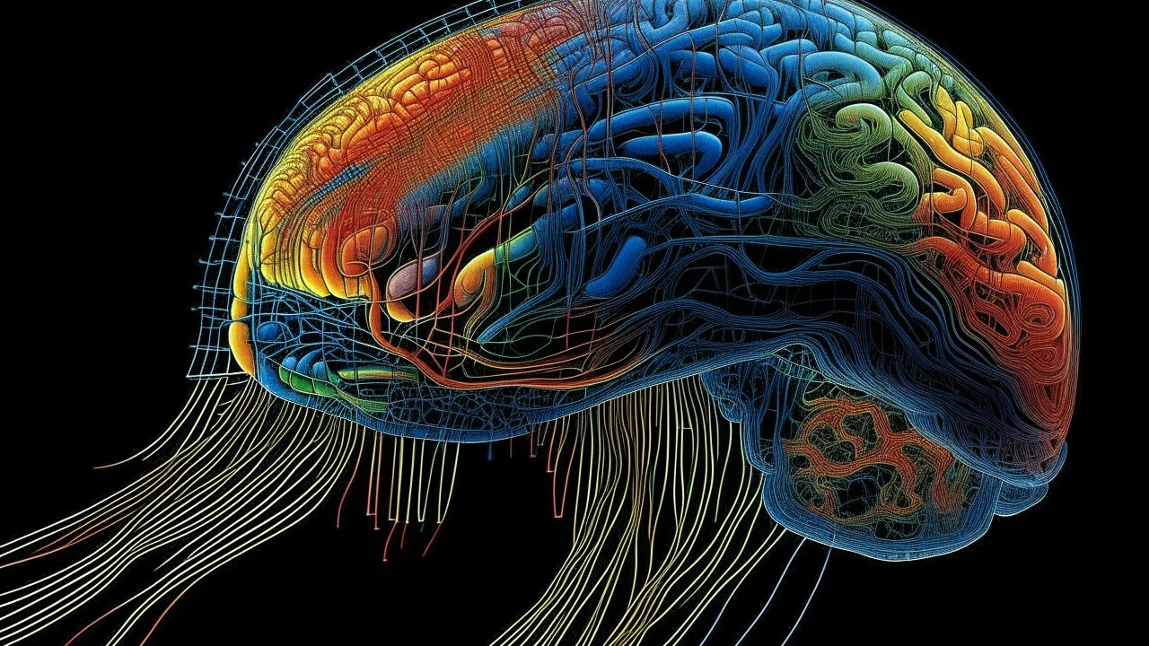 A digital photography by Moebius and Myazaki of a digital brain.