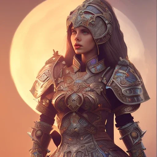 portrait of a warrior with godddes girl themed armour. extremely detailed. dslr. 100 mm lens, perfect position,hyperphotorealistic, unreal engine