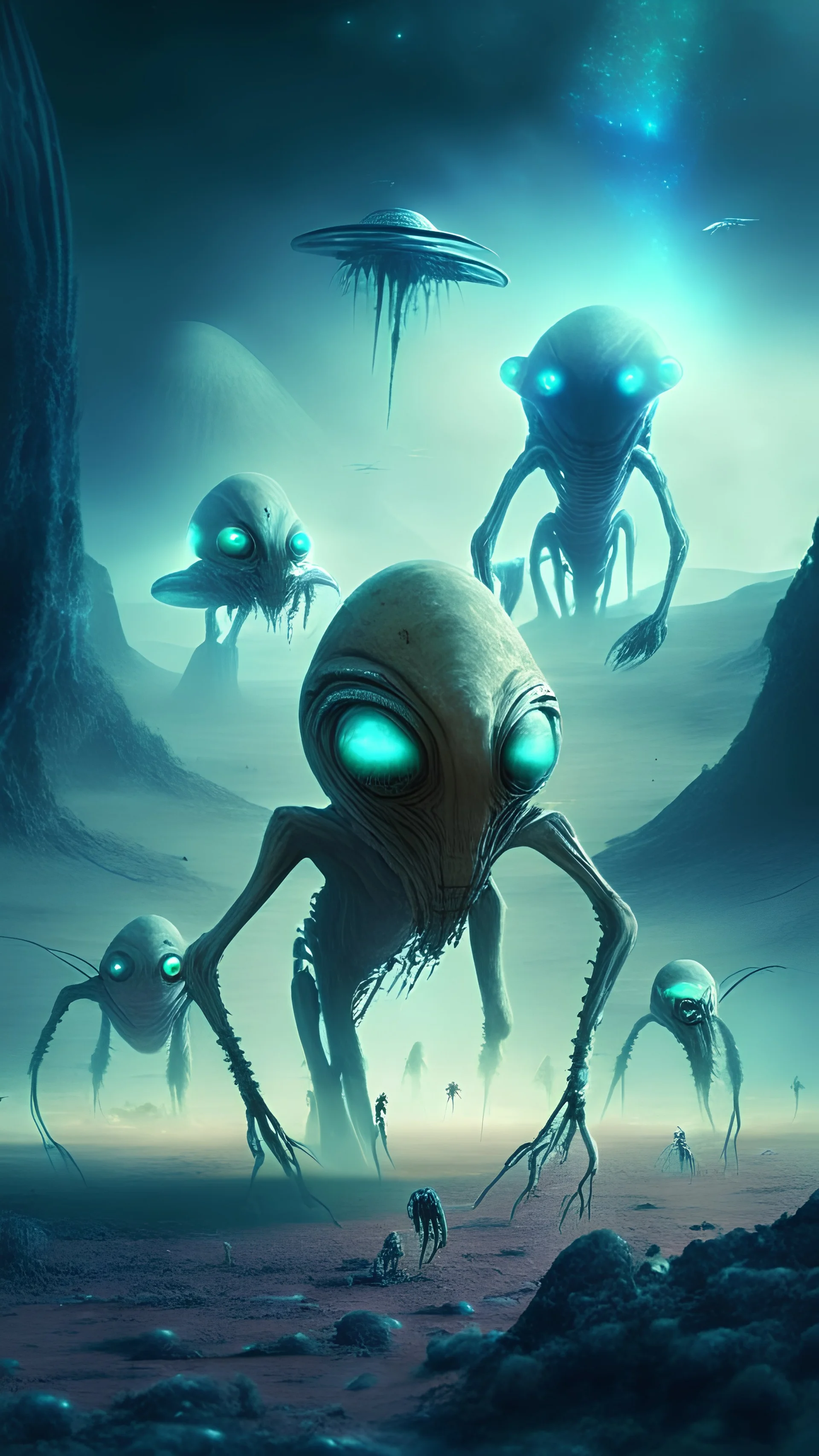 Arrival of Extraterrestrial Creatures on a cyberpuk planet