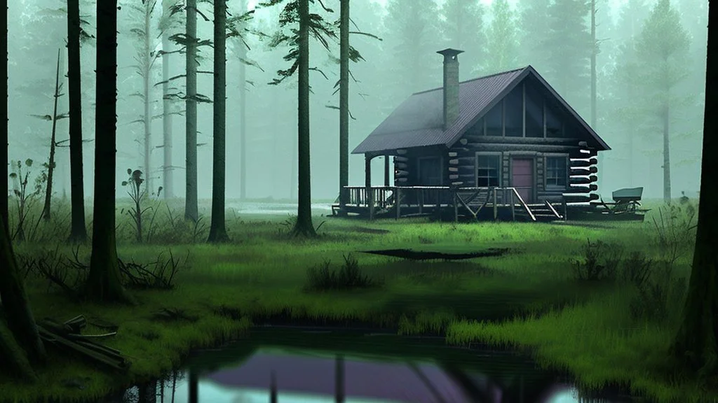 cabin in a clearing in the swamp