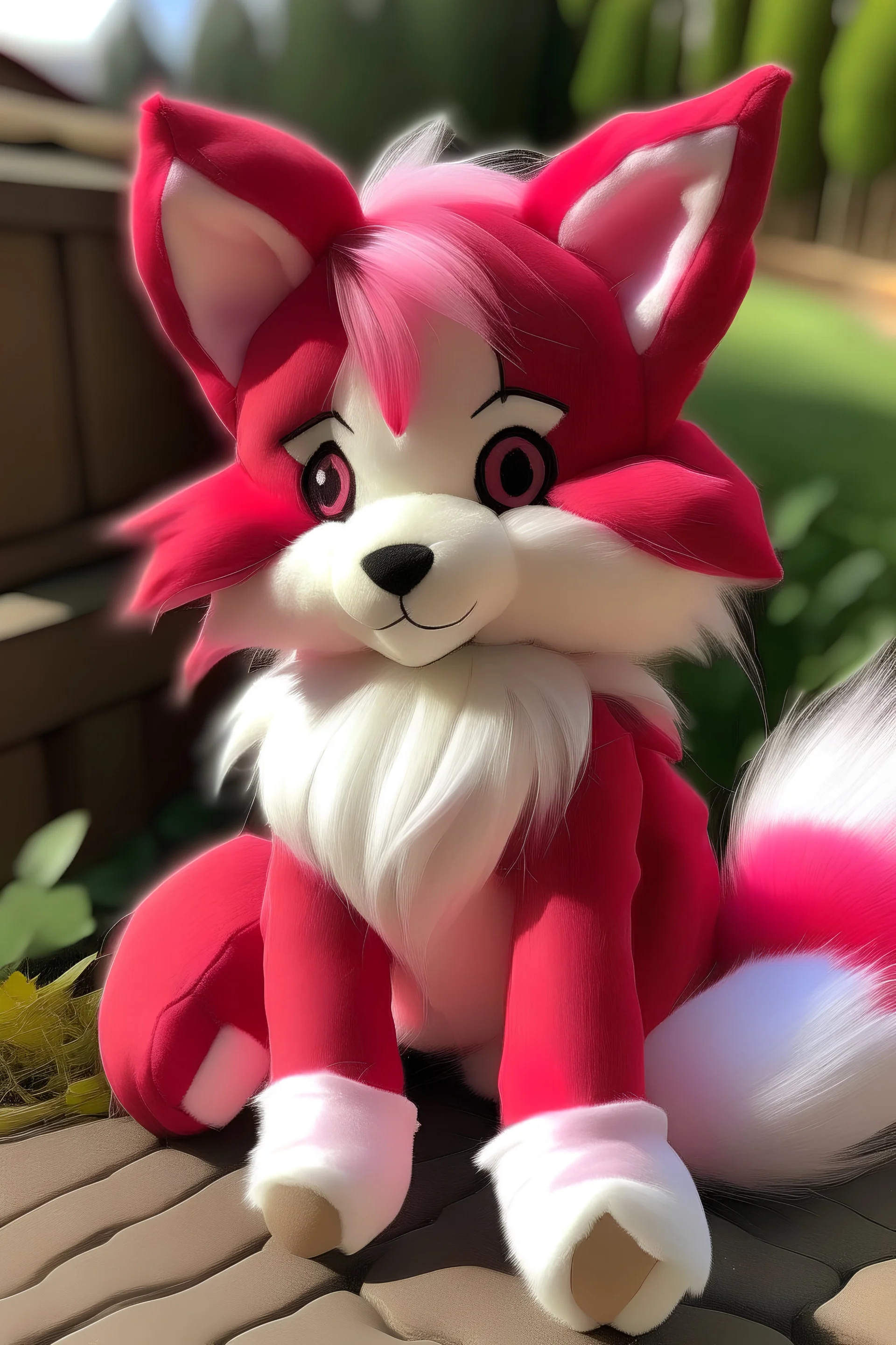 a alive pink, white and red kemono furry fox fursona plushie