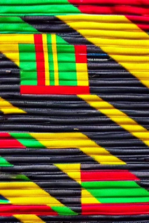 cyberpunk, kente, ghana flag, ghana taxi, ghana bus, village, 8k quality