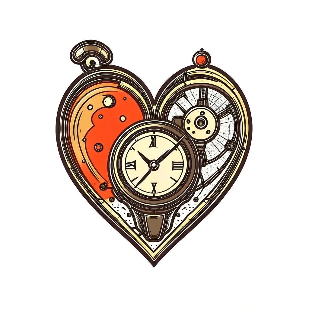 Heart of a time machine icon, warning sign.