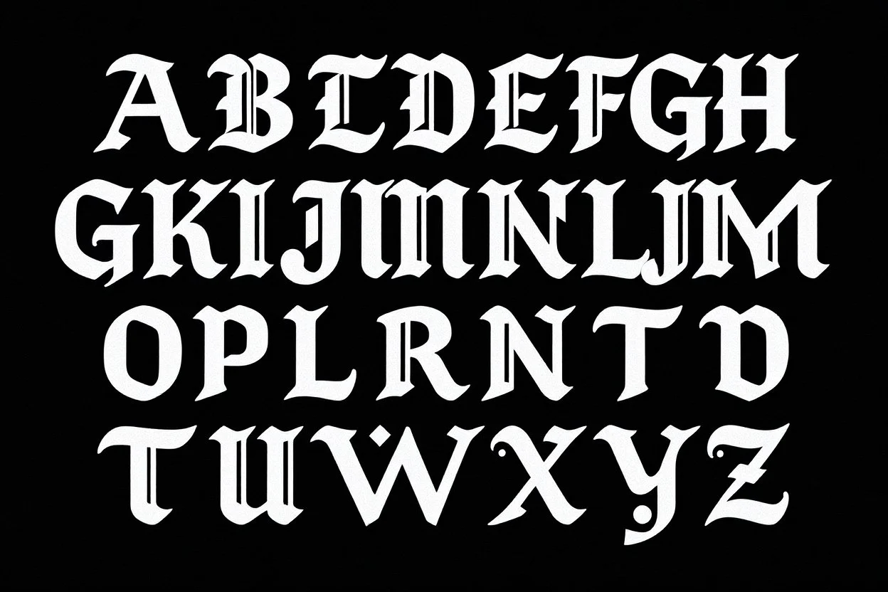 new blackletter font sample of the alphabet