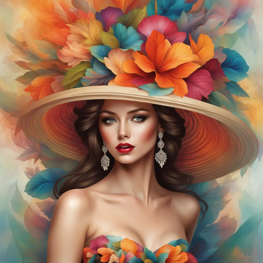 Hermosa mujer con sombrero y vestido coloridos, calidad ultra, hiperdetallado, increíble obra de arte, 12k