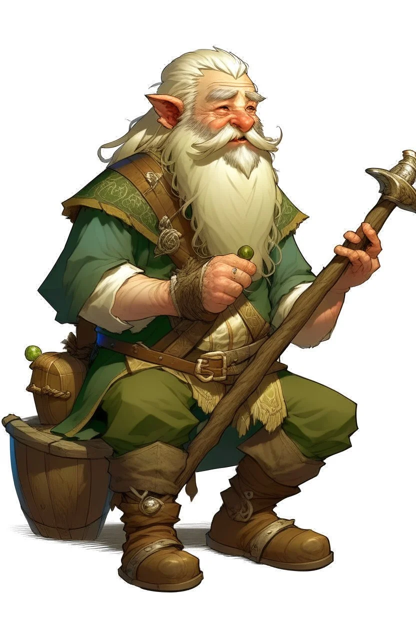 youthful fair-haired nomadic bard mountain dwarf with flute dnd