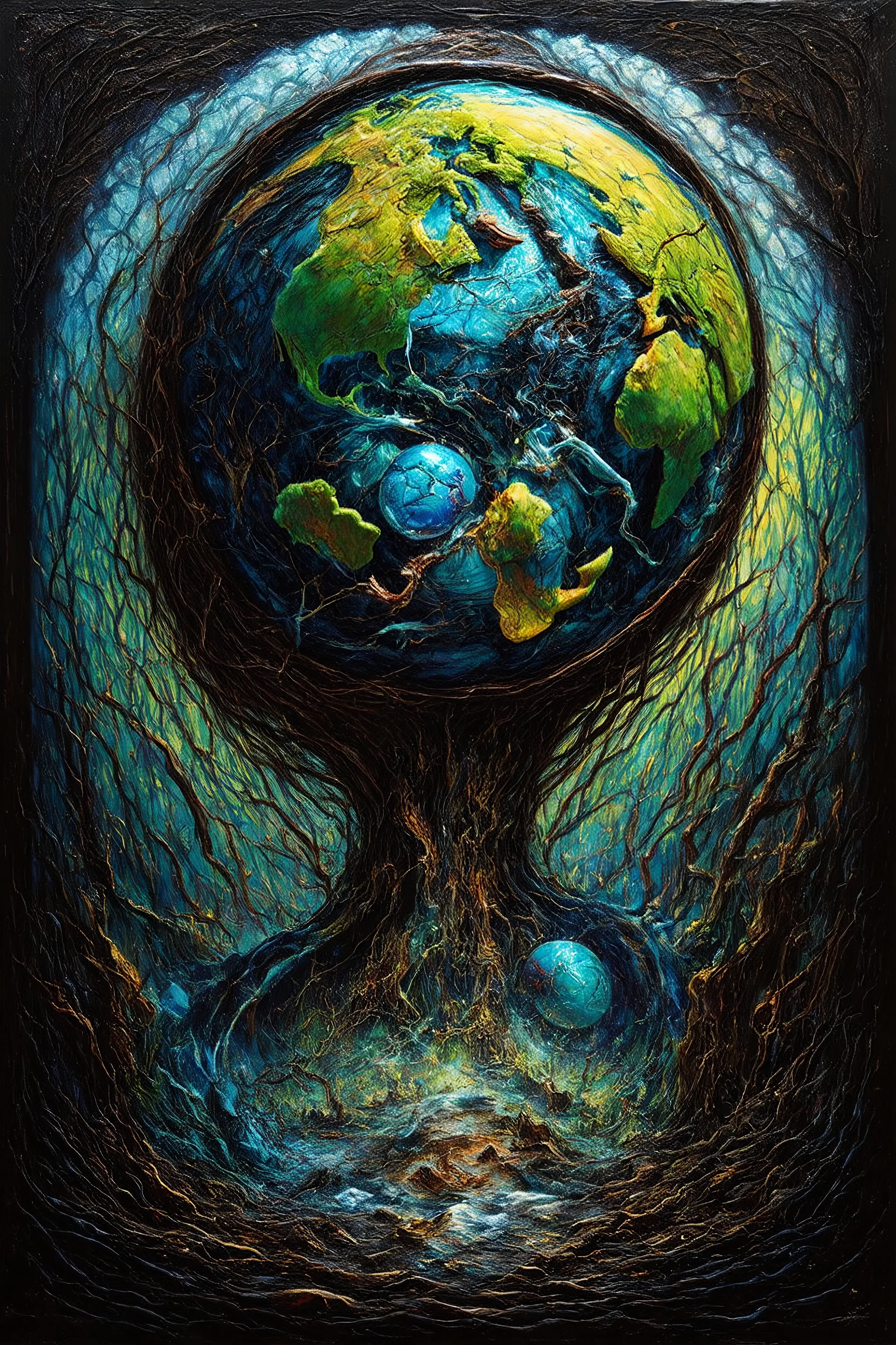 The world began to crumble when feelings gradually eroded facts; Neo-Surrealistic Stylistic Mixed Media Lowbrow inter-dimensional art