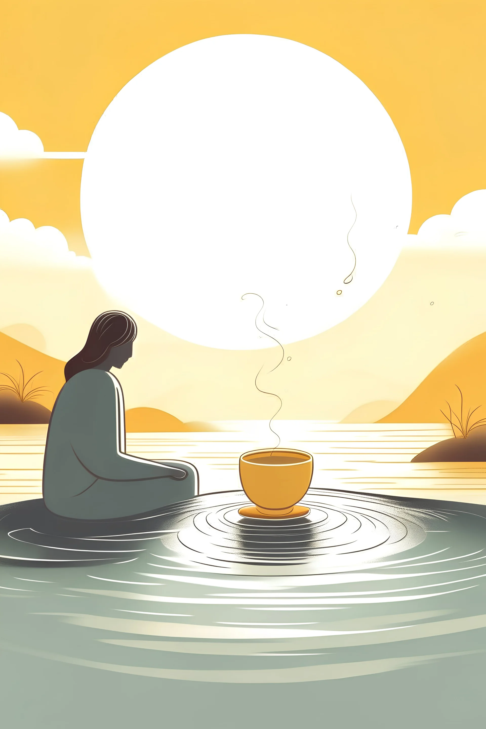 "Illustrate a scene with a person practicing mindfulness or meditation, accompanied by a cup of Honey and Warm Water, signifying its role in fostering mental stability and clarity."