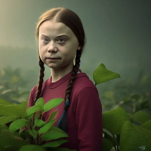  Greta Thunberg portrait plant girl, fantasy art, octane render, redshift render,ambient lighting