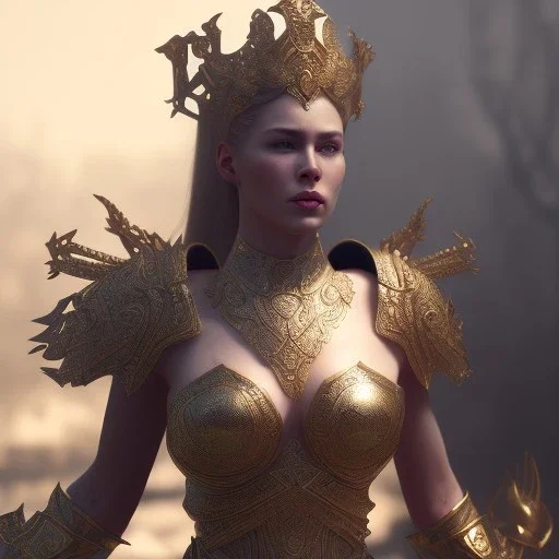 badass female queen of war, beautiful figure, wearing form fitting armor, sharp focus ,macro lens, intricate filigree metal design, mythpunk, medievelpunk, full body portrait, cinematic, unreal engine 5, 8k, hyper realistic. Volumetric lighting. Light halation, unreal engine 5 hyper elegant,hyperphotorealistic, epic composition,bokeh, cinematic