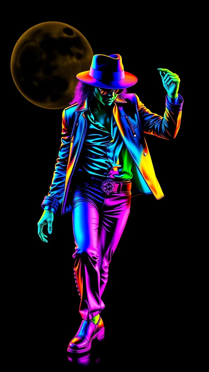 WPAP Pop art style Accurate Michael Jackson Sunglas dancing Moonwalker outside emboss 3d shiny cubis mirrors glass minimalist Neo Surrealisme Unique surrealistic artwork brutal multicolor neon colors,find details,UHD neons,black background