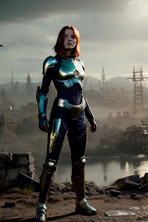 ultrarealistic, ruined city,__skimpy sci-fi armor__, no star, __angles__, 18 year old woman, strikingly beautiful,ginger hair, _colour_, [__starlets__|__starlets__], (pale __skincolor__ skin:1.2), __camera__, _hair_, detailed face and eyes, medium breasts, leather choker, freckles, dynamic pose, resolved expression, __accessory__, strappy outfit, (straps:1.1), sword in scabard on left hip, (buckles, buttons, snaps, rings:1.0), haltertop style breastplate, detailed eyes, plump lips, sci-fi theme