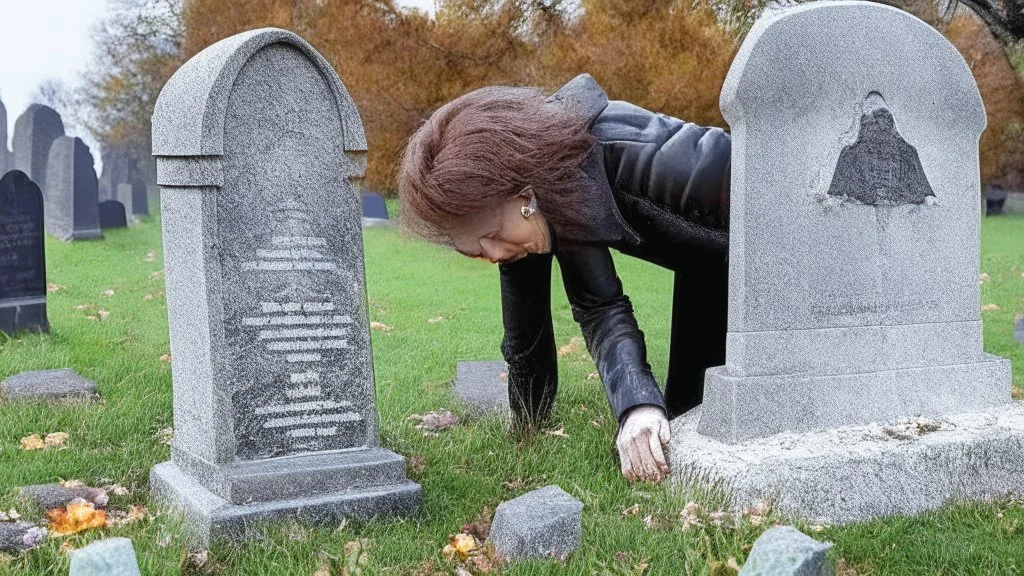 person spitting on a grave stone