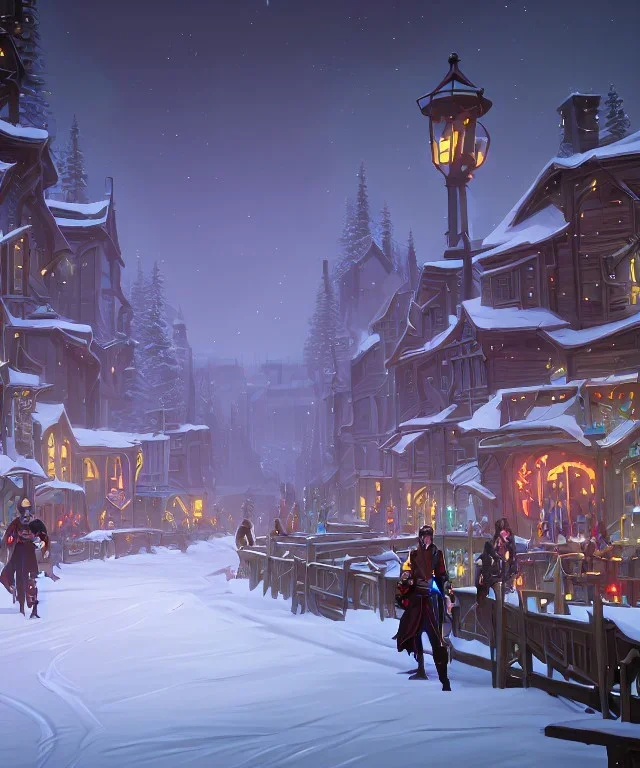 A warlock Christmas festivities in river canal town