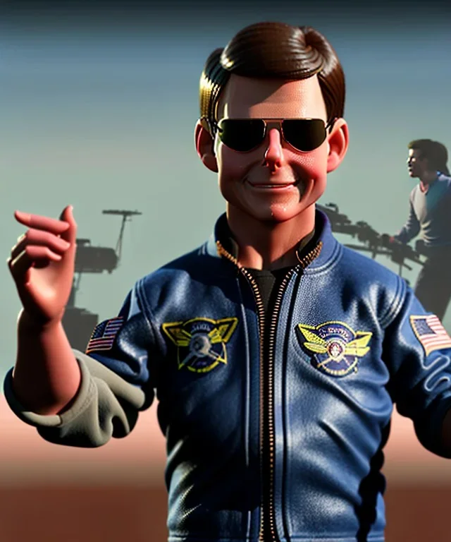 Top gun, Tom cruise toddler, full body, dramatic lighting, hyper realistic