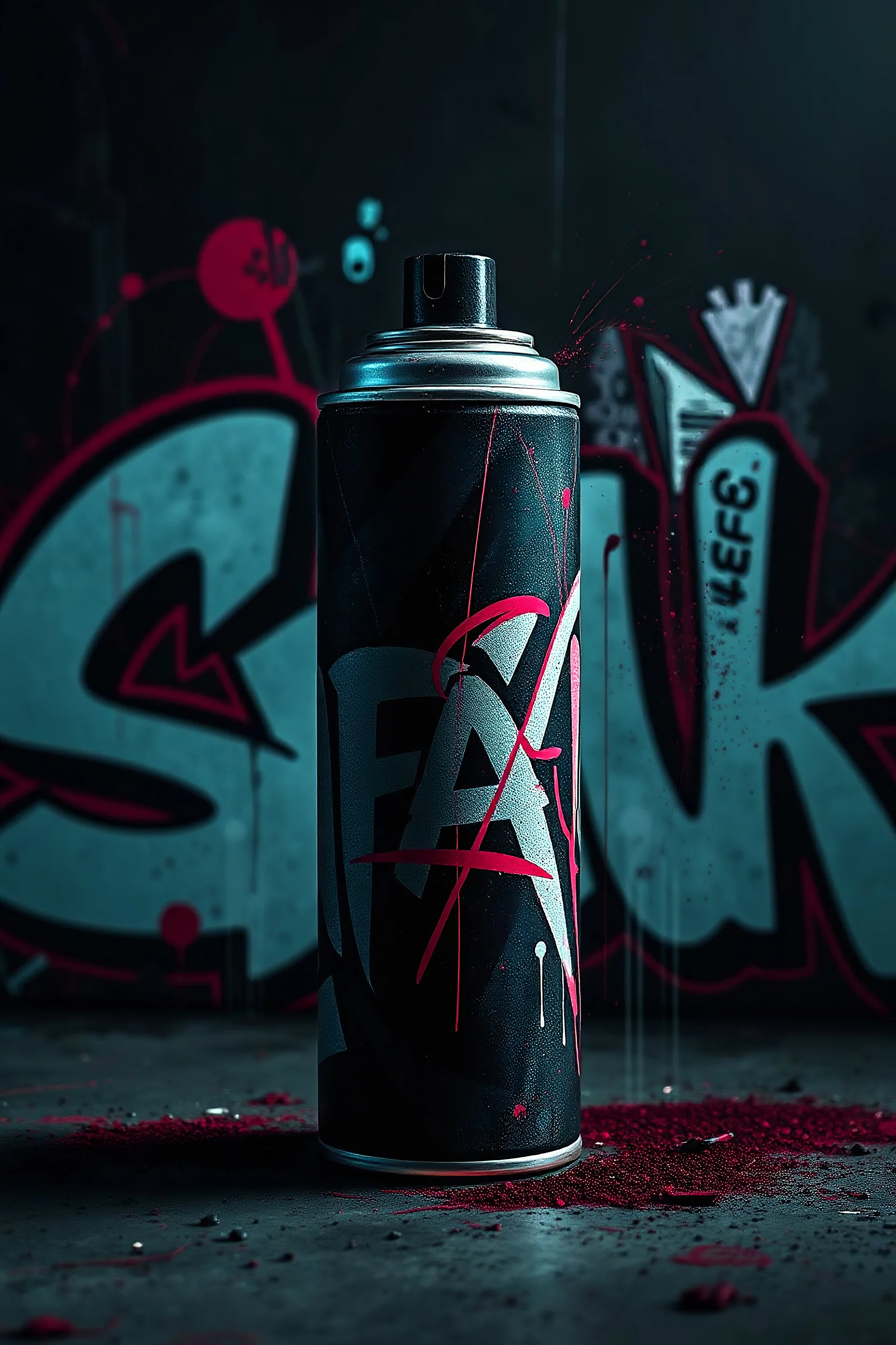 Graffiti spray can with black background style cyberpunk