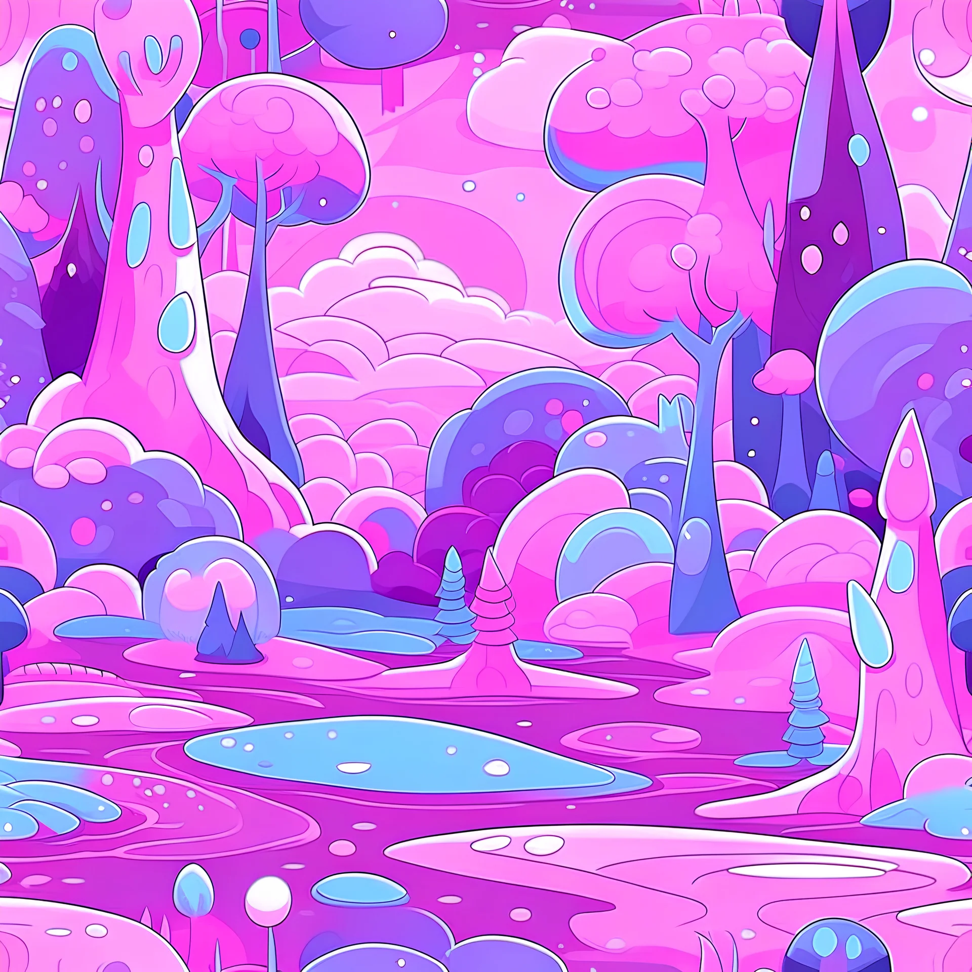 Pink and purple pastel cartoon forest