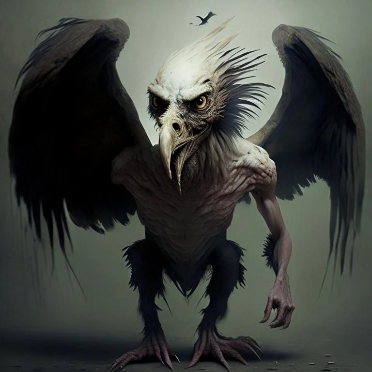 A terrible creature with an eagle's head and a human body