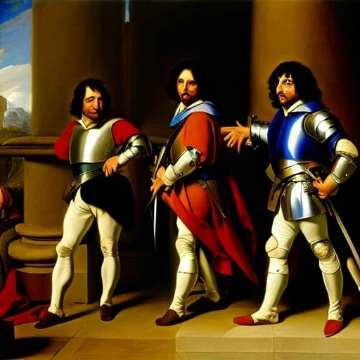 oil portrait of The Three Musketeers and d'artagnan with armor by Jacques-Louis David 8k