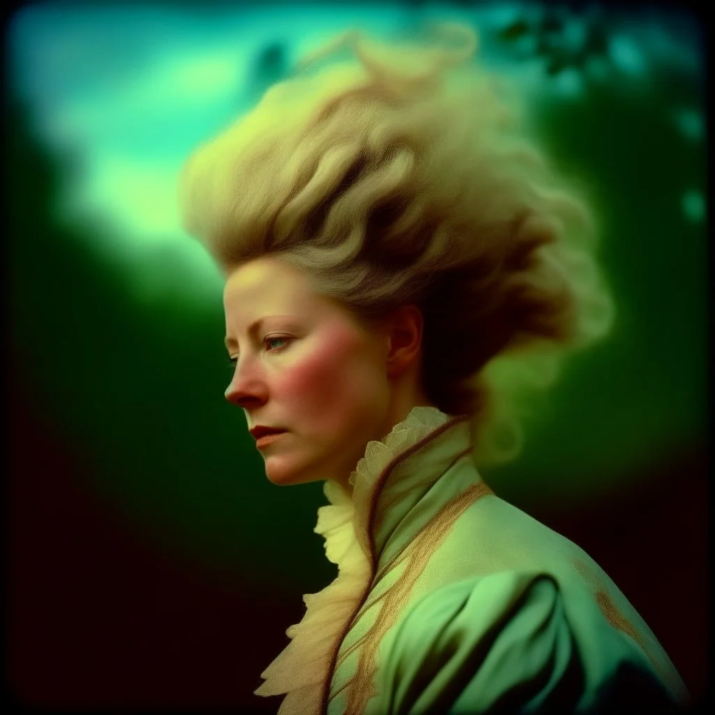 Marie-Antoinette in the wind, plastic jacket, autochrome