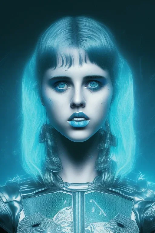 danish singer mø face, cyberpunk,blue tones, style free