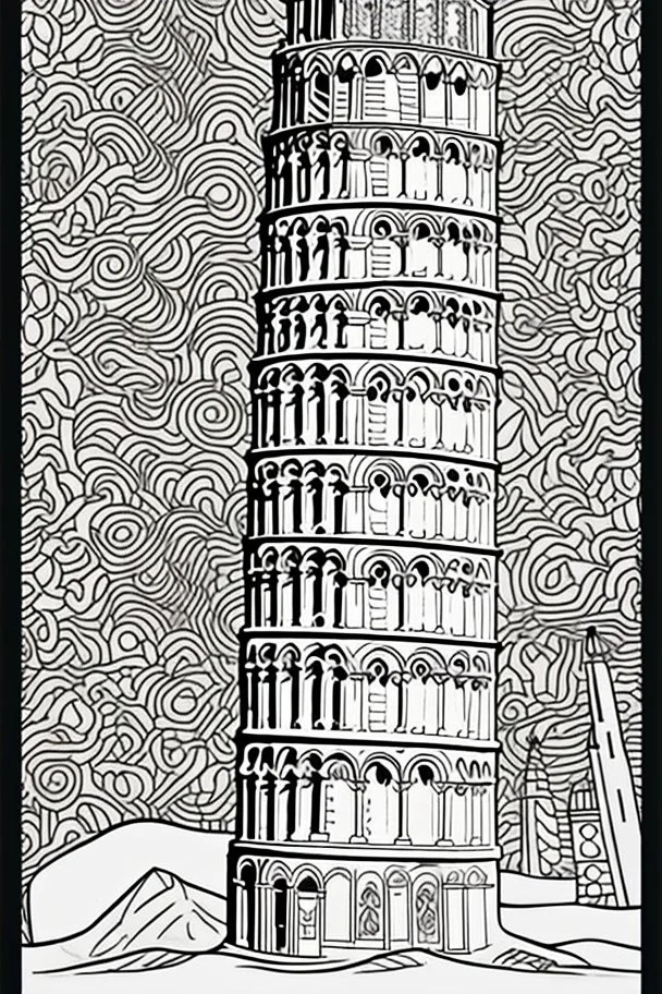 coloring book page of leaning tower of pisa