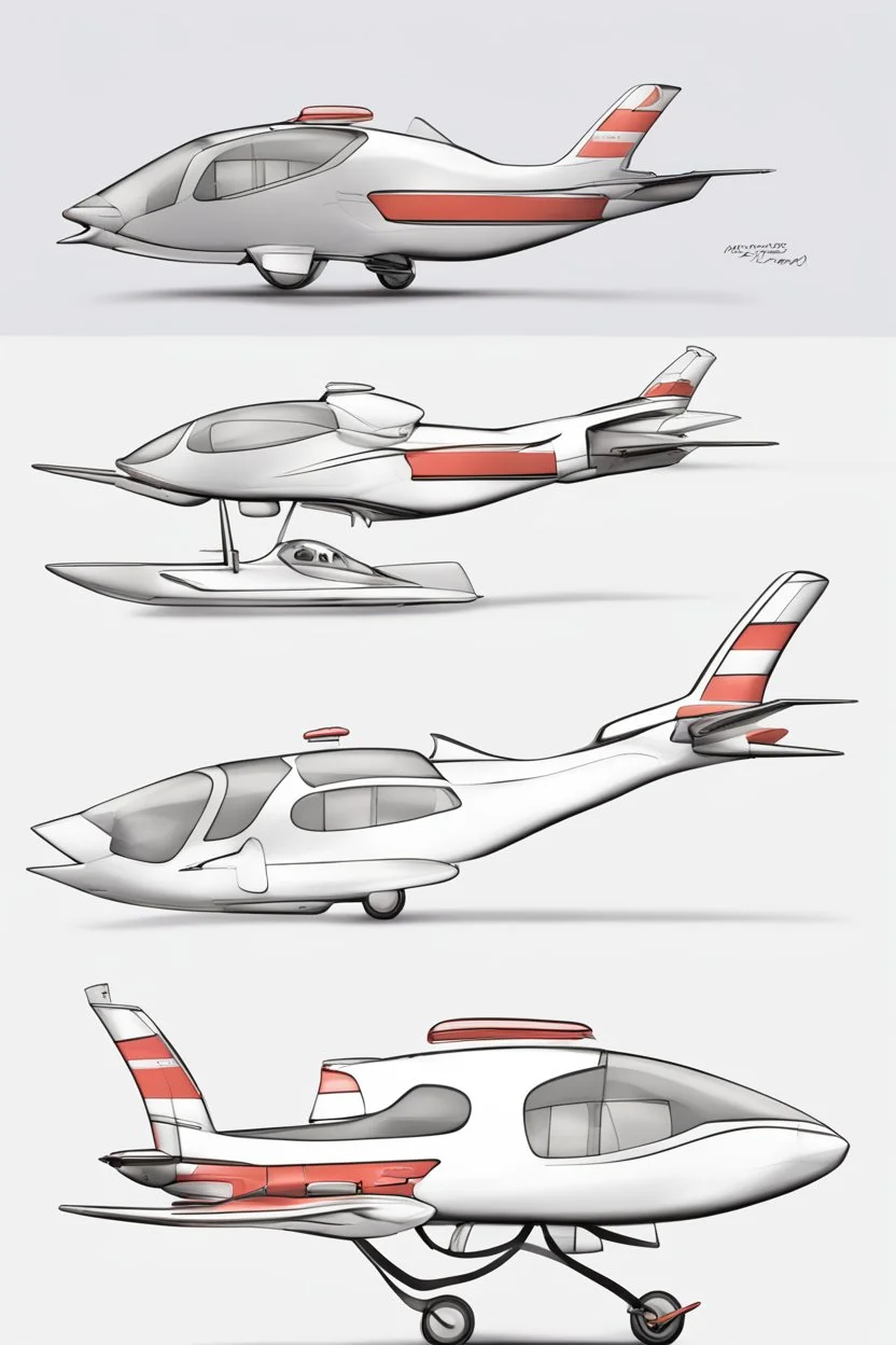 ideation aeroplane airmed inspired by shark with side view, quarter view and front view