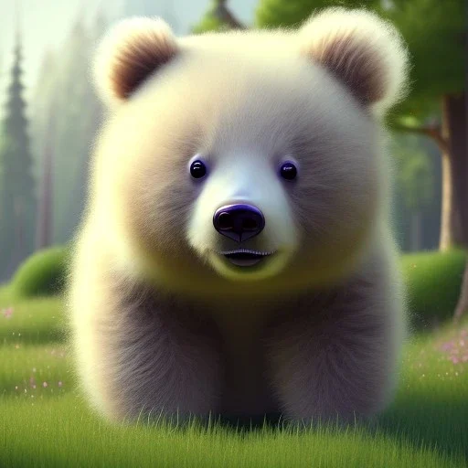 pixar art style of cute fat baby bear in natural environment, monotone color, full body, by mobeius, au naturel, hyper detailed, digital art, trending in artstation, cinematic lighting, studio quality, smooth render, unreal engine 5 rendered, octane rendered, art style by klimt and nixeu and ian sprigger and wlop and krenz cushart