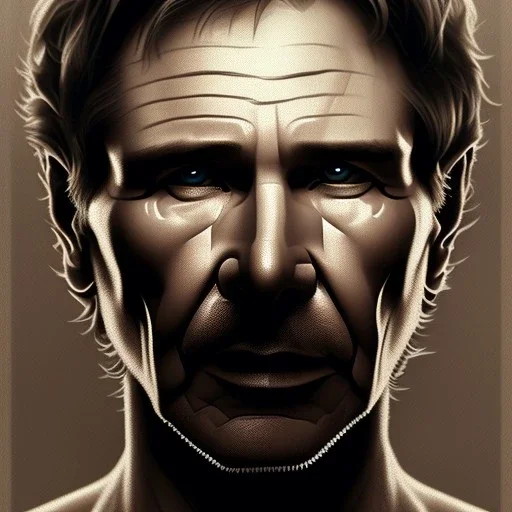 actor harrison ford, pale skin, waist up portrait, intricate, oil on canvas, masterpiece, expert, insanely detailed, 4k resolution, retroanime style, circular reflective eyes, cinematic smooth, intricate detail , soft smooth lighting, soft pastel colors, painted Renaissance style