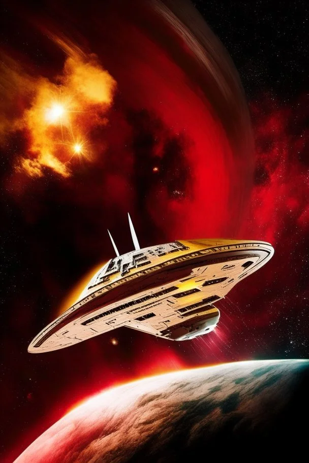 Star Trek's ship Voyager entering the red zone at the edge of known space