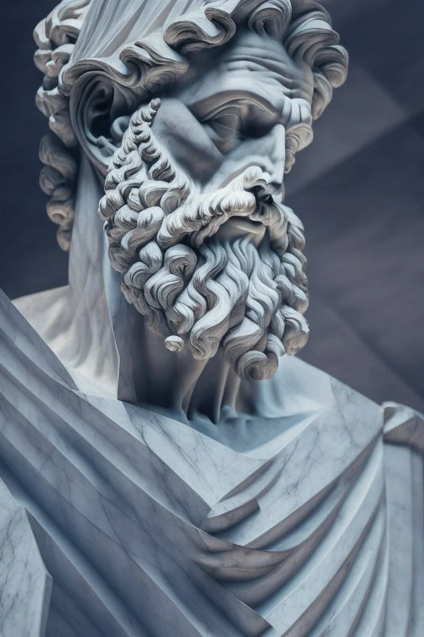 pythagoras on marble statue, 4 k, trending art, depth of field, high detail, high contrast