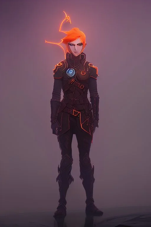 Dark Paladin, orange hair, orange eyes, standing in front of dark castle, Female, similar to berserk