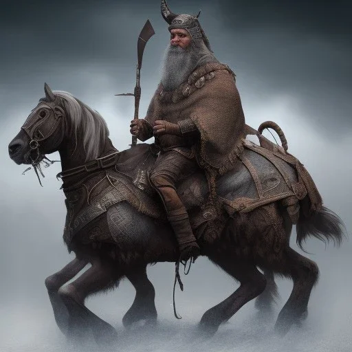 an old wise viking on a horse, scary, steam punk, realistic, made in octane, cinematic, ultra-realistic, extremely detailed octane rendering, 8K, VRAY Super Real ar 2:3, dof photorealistic futuristic 50mm lens hard lighting dark gray tintype photograph, realistic lighting, sepia color