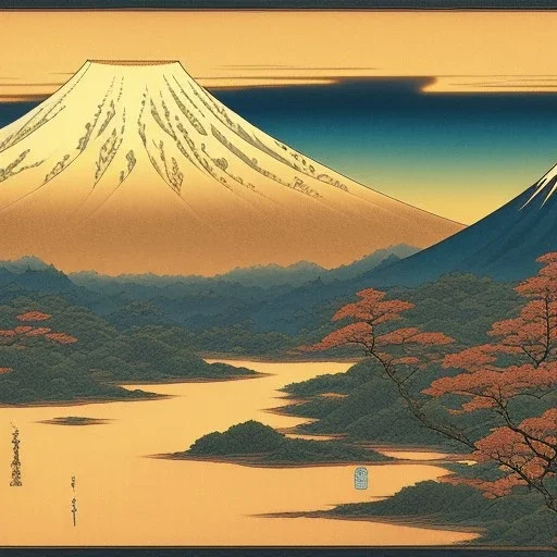 Ukiyo-e Style , mount fuji, sun