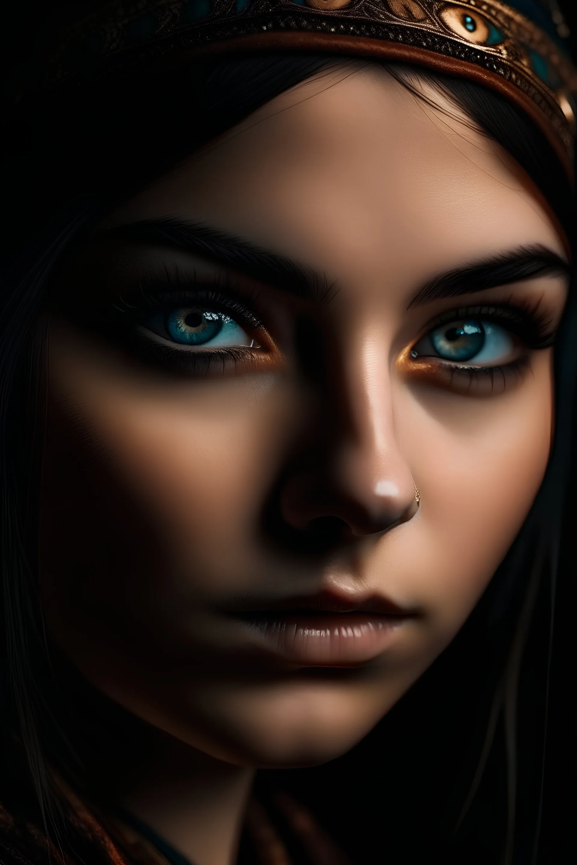 Beautiful eyes of an oriental girl with long eyelashes, on a black background 8k