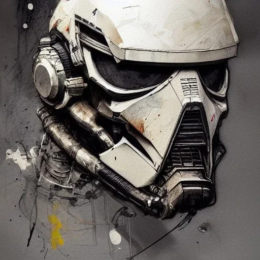 photorealistic death trooper helmet with weathered painting , illustration on coarse canvas by <agnes cecile> and <Yoji Shinkawa>, ornate and intricate details , soft smooth lighting, ultra detailed concept art,