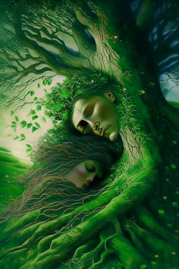 the green-eyed lady, mother nature herself bent down to kiss the earth, an ethereal young man sleeping on an open field on the forehead and blessed him with her life, he grew roots and became a magnificent tree