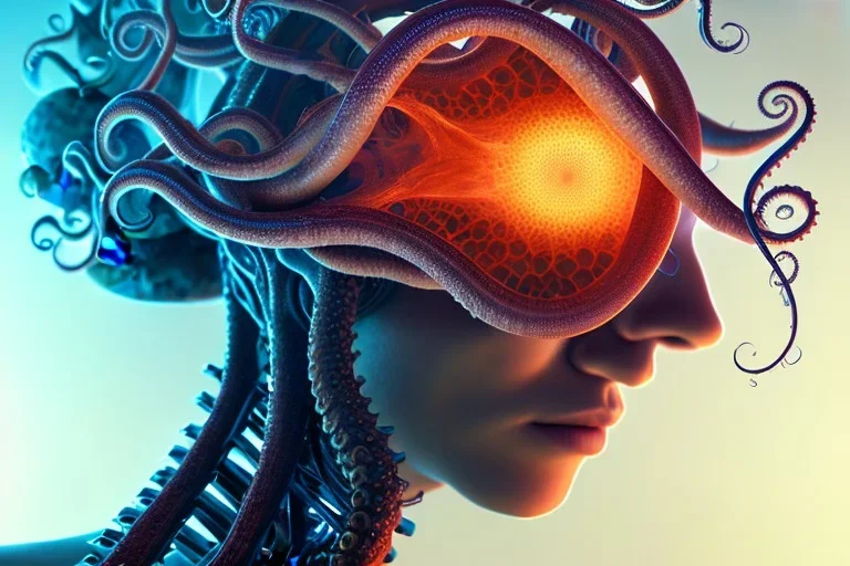 Spiritual Tentacles over human Head creating reality around