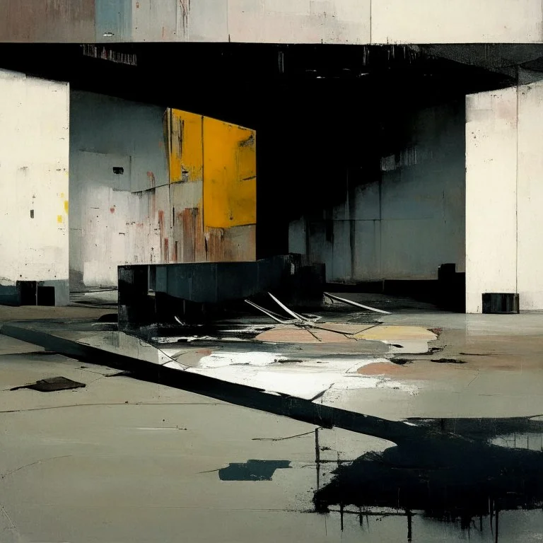 Minimal abstract oil paintings desolate 1960s carpark concrete fragments rough paint graffiti . style of Justin Mortimer and Francis Bacon. road markings.