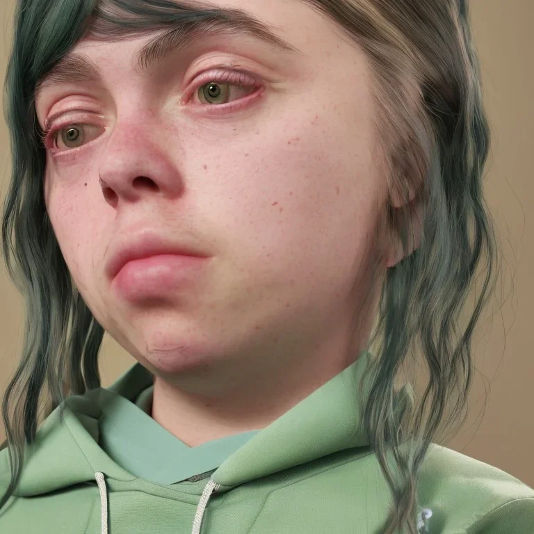 Billie Eilish, ying in the bathroom, photorealistic illustration