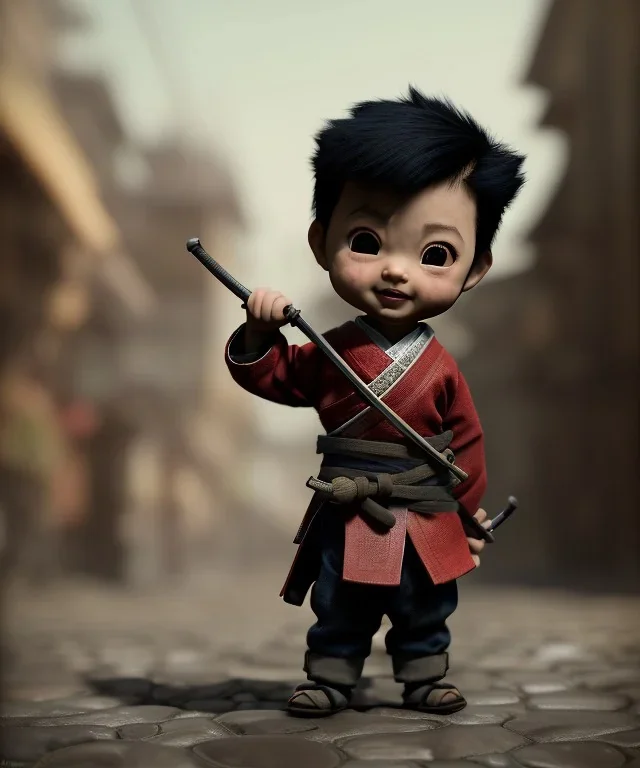 little boy samurai. shadows, Brent Weeks, Night Angel, cobblestone street alley, highly detailed, hyper-detailed, beautifully color-coded, insane details, intricate details, beautifully color graded, Cinematic, Color Grading, Editorial Photography, Depth of Field, DOF, Tilt Blur, White Balance, 32k, Super-Resolution, Megapixel, ProPhoto RGB, VR, Halfrear Lighting, Backlight, non photorealistic rendering