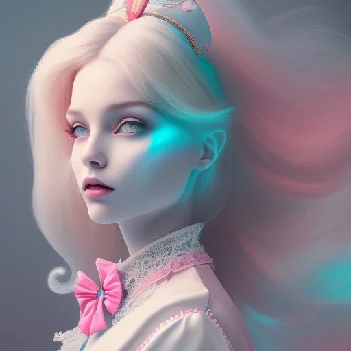 "Alice in the wonderland"blonde woman, purpurin, minimal latex dress, oversize velvet coat, gradient color, BLUE, PINK, CYAN, neon, insanely detailed, 16k resolution, perfect eyes, cinematic smooth, intricate detail