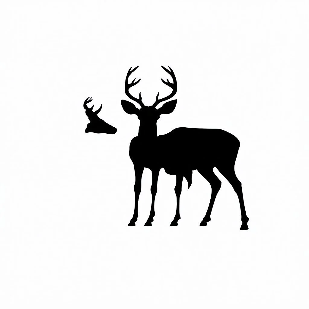 silhouette of a male deer and a female deer, black on white, vector